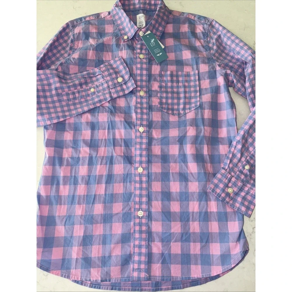 GAP x Sarah Jessica Parker Boys XL Gingham Plaid Button-Down Pink - Blue Shirt